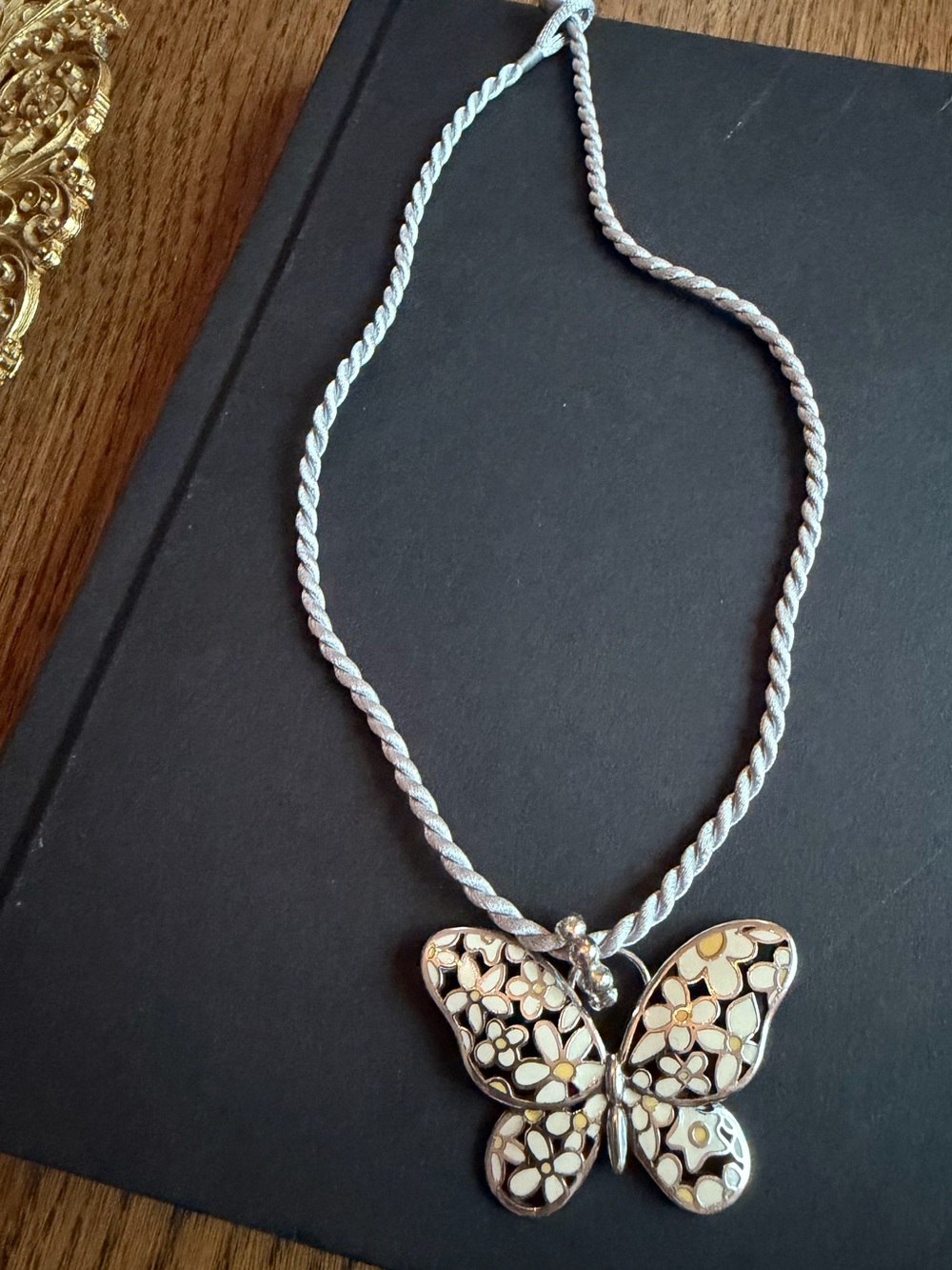 Brighton "Upsy Daisy" Silver Butterfly Pendant Necklace w/ Custom Cord
